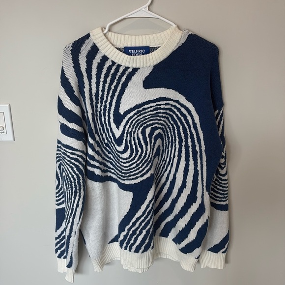 Elfric Eden Swirl Color Block Sweater Size Large Blue and White Eclectic Grandpa - Picture 1 of 8